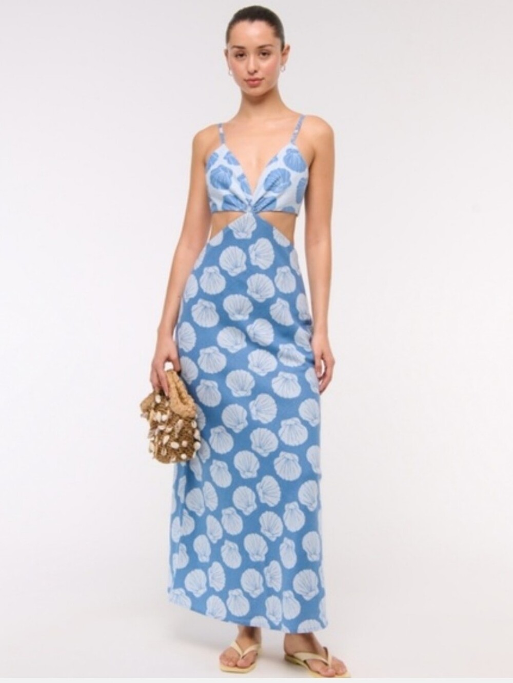 Abercrombie & Fitch Blue Shell-Print Cutout Maxi